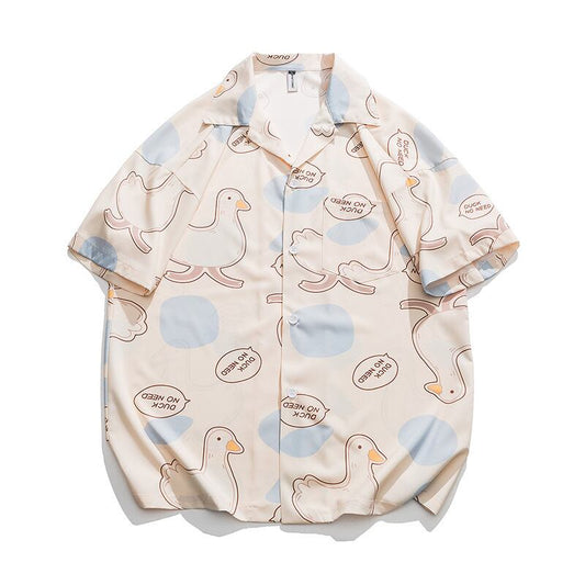 [HTTAOSUP Series]★Shirt★ Tops, short sleeve shirt, animal pattern, unisex, men and women, easy to match, cute duck