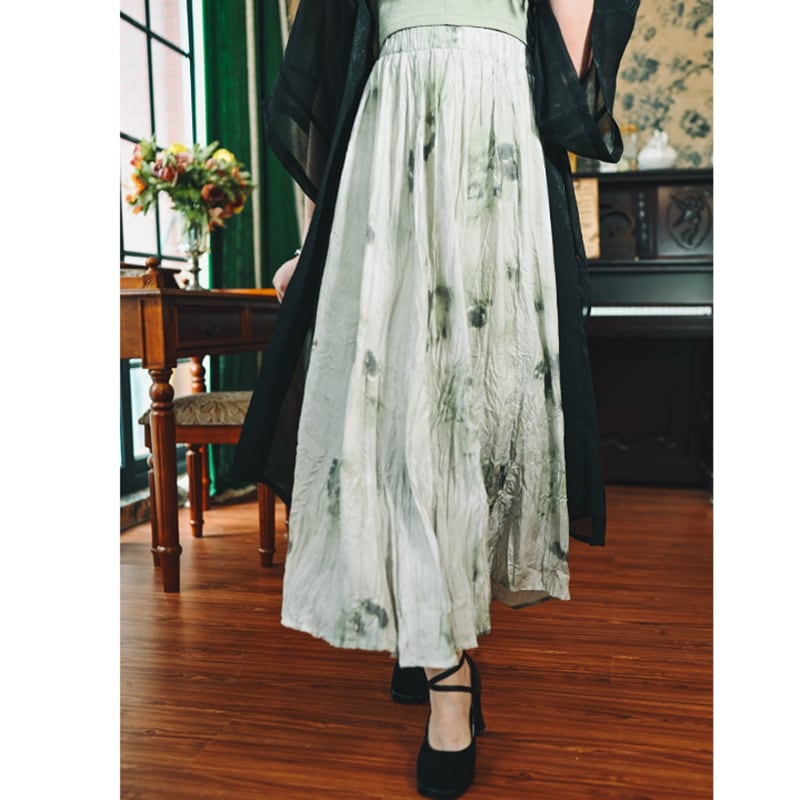 [Kokaisha --- Frost Series] ★Chinese style skirt★ Bottoms Ink pattern High waist Easy to match Chinese clothes