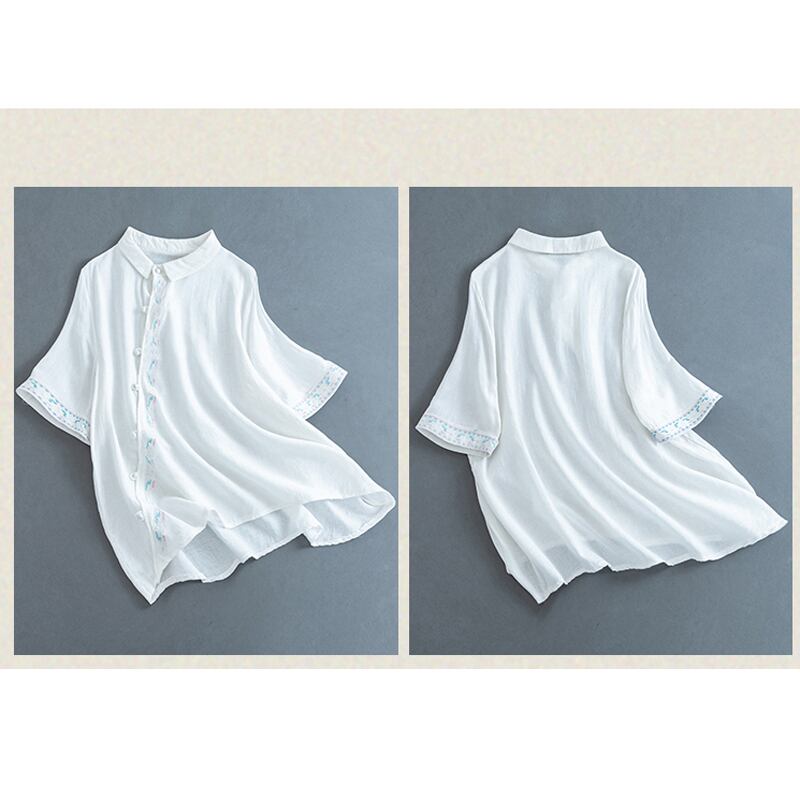 [Qing series] ★China style tops★ 4 colors cotton linen POLO neck white blue red orange