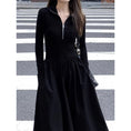 Load image into Gallery viewer, [JIFEI Series] ★Dress★ Switching Simple Long Length Cute Slimming Easy to Match Black Black
