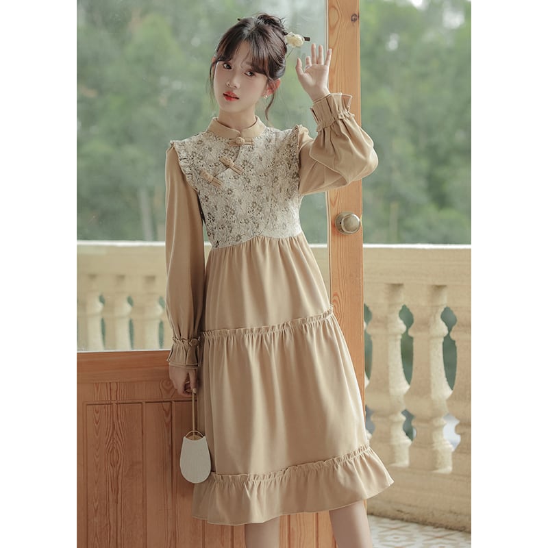 [YUJIAN series]★China style dress★ Switchable, retro, easy to match, date, improves temperament, commuting, floral pattern