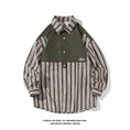 Load image into Gallery viewer, [BIGEMAN Series]★Shirt★ Tops 2color Unisex Men's Large Size Vertical Stripes Green Green Faux Layered
