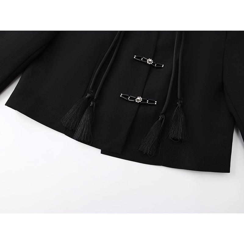 [LHSEN Series]★China style blazer★ Outerwear, short length, design, black, SML, slim fit, easy to match