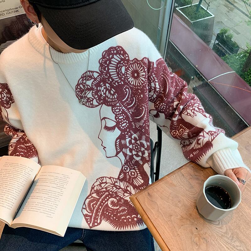 [Emeisa series]★China style sweater★ 3color Unisex Men's Blue Black Red ML XL 2XL 3XL