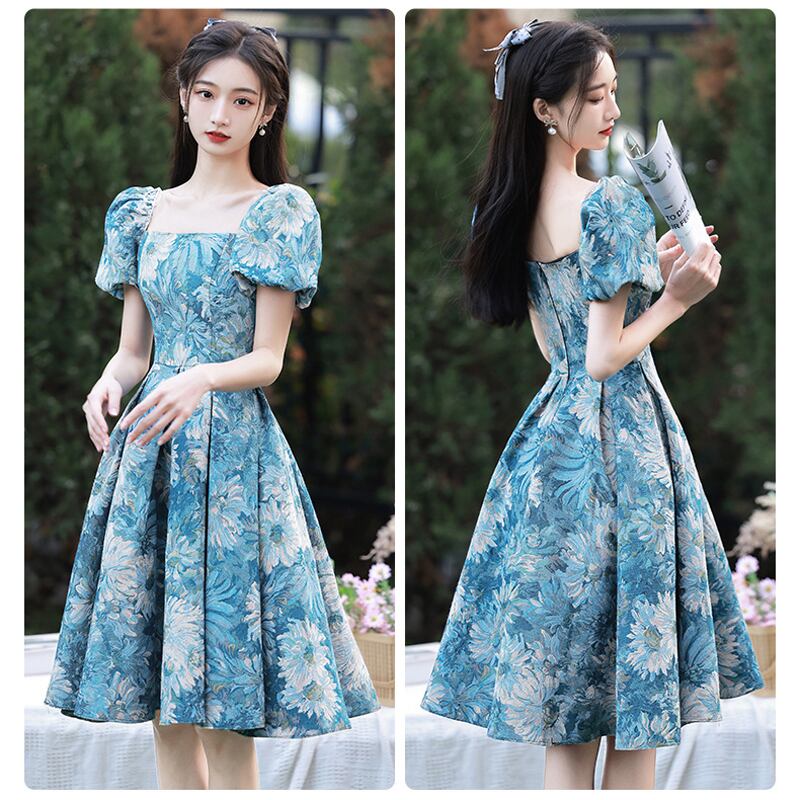 [MILA Series] ★Party Dress★ One Piece Oil Painting Style Coming of Age Ceremony Photography Wedding Blue Blue 7 Sizes