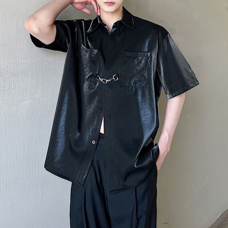 [Illustrated series] ★China style shirt★ 2color tops, shiny, glossy, fashion, unisex, men's, white, black