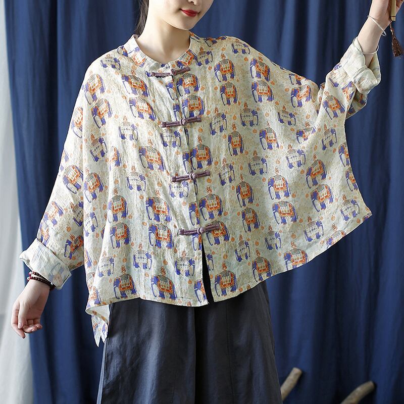 [LINASHANG Series] ★China style tops★ 3color shirt Improved temperament Improved Tang suit Loose print