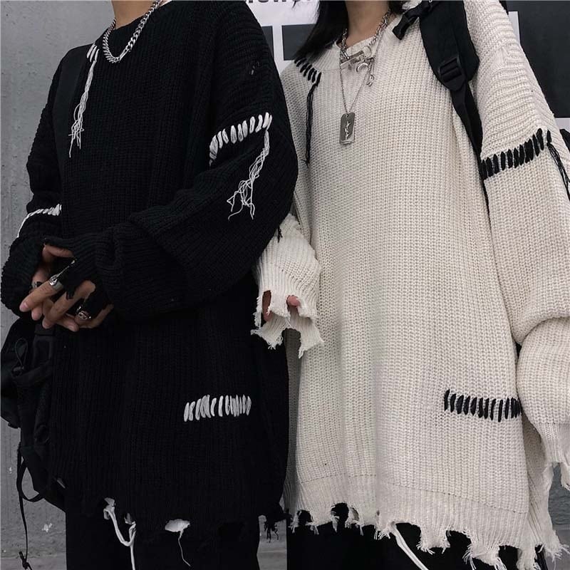 [OUMEIDK Series] ★Sweater★ 2color Tops Couple Unisex Loose Autumn/Winter Couple Clothes Unique Knit Black White