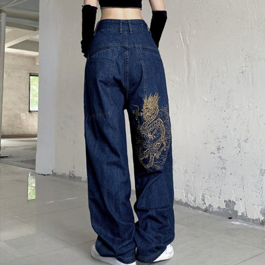 [Miyakoya Series]★Denim Pants★ Trousers Bottoms Dragon, Golden Dragon, Silver Dragon Embroidered Gaucho Pants Gaucho