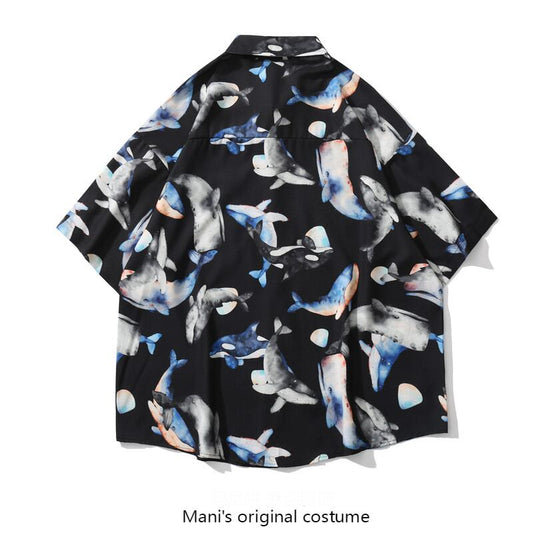 [NF Series]★Shirt★ Tops Print Animal Pattern Cartoon Unisex Men's Black Black