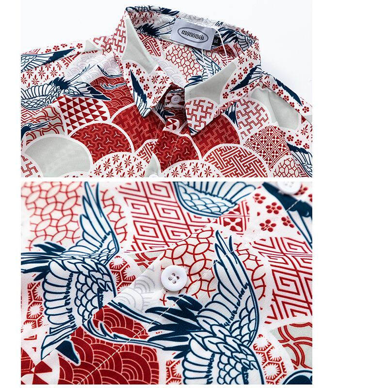 [TRAVEL ISSUANCE Series]★Shirt★ Hawaii Aloha Shirt Crane Unisex Men's Red Short Sleeve Shirt