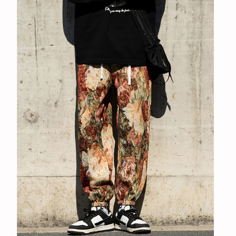 [Small Trouble Series]★China Style Pants★ 4color Oil Painting Style Floral Pattern Bottoms Unisex Men's Large Size