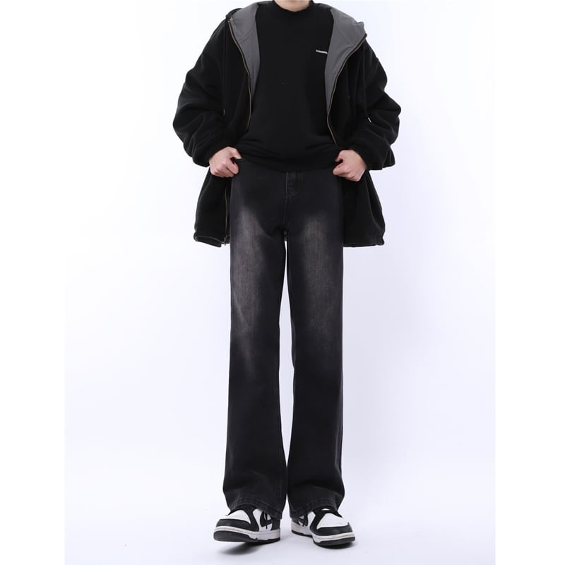 [MGJM Series]★Denim pants★ Regular type or brushed lining type Bottoms Unisex Men's Pants Good slimming effect Black Black