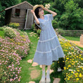 Load image into Gallery viewer, [Dong Xiaojie Series] ★Checked pattern dress★ Large size, commuting to school, commuting, slimming, cute, blue, summer clothes, short sleeves
