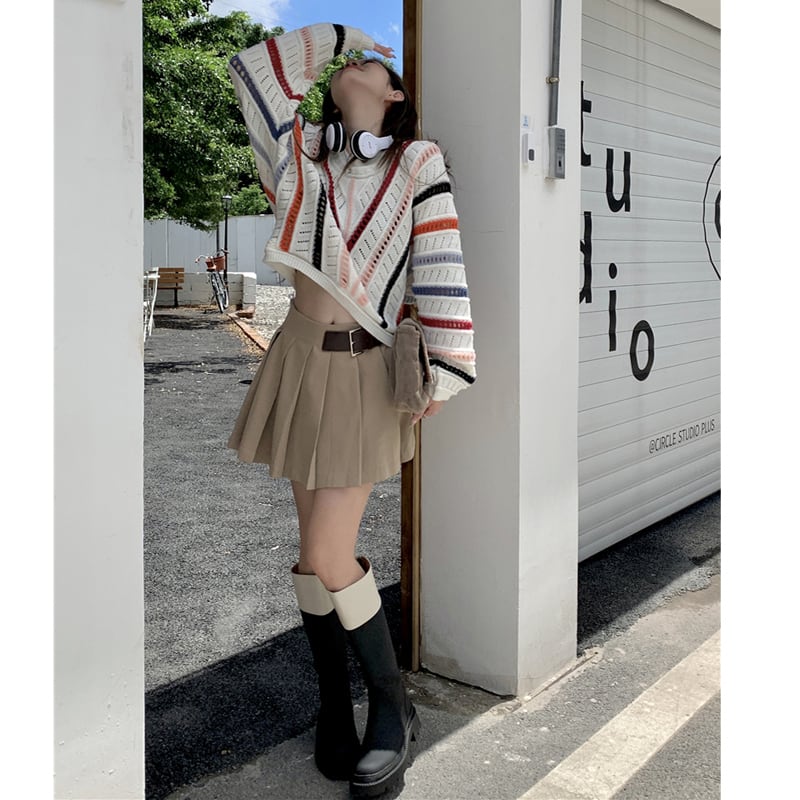 [Koikoro Series] ★Sweater★ Knit tops Colorful striped pattern Cute Easy to match Autumn clothes Sweet Fashion