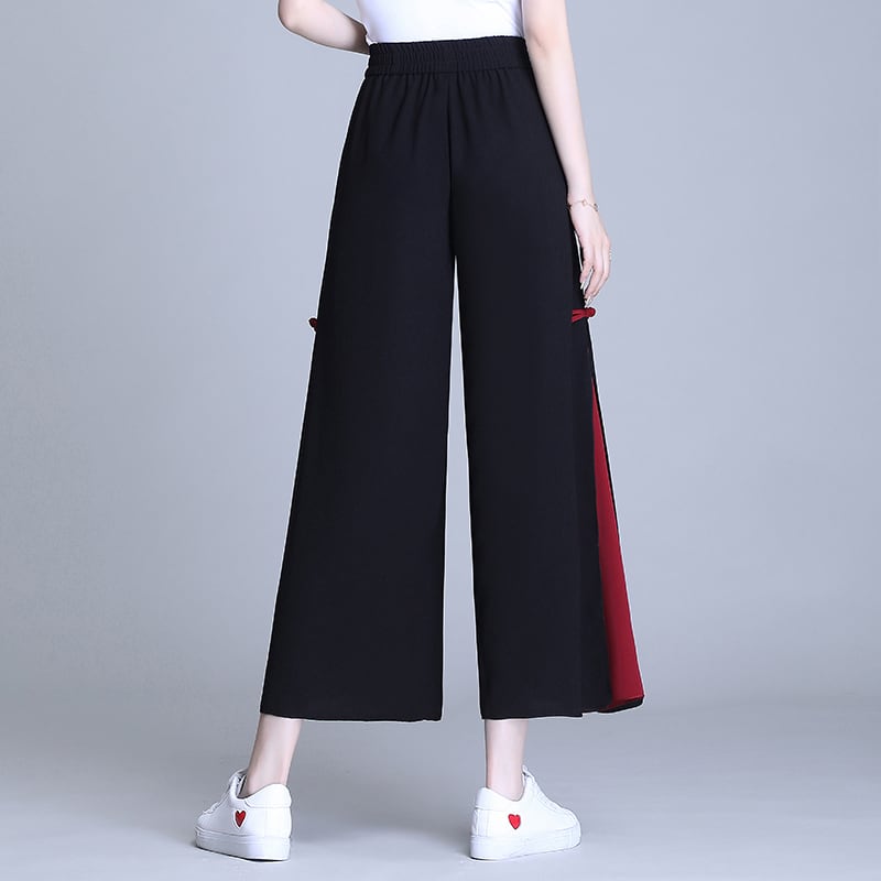 [Seikyū Series] ★Gaucho pants★ Chinese-style pants, Chinese clothing, fringe, chiffon, black