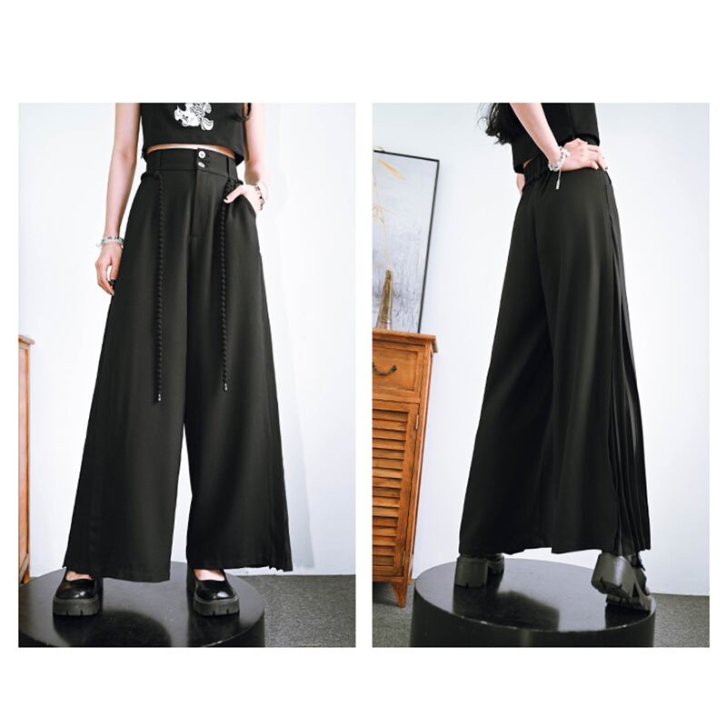 [Ancient monster---Long wind series]★China style pants★Bottoms Gaucho pants with belt Black Black