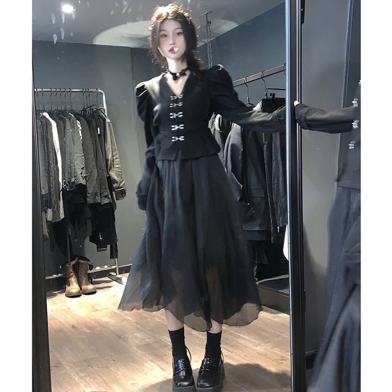 [ZUOXIAOJIE series]★Setup, single item order★ Tops or skirts, slimming, cheap, cute, black, black