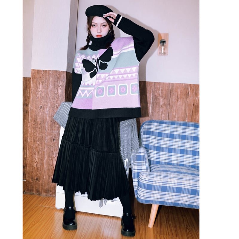 [Kokaisha --- Flashing Butterfly Series] ★China style tops★ Sweater, thick, warm, high neck, butterfly, cute