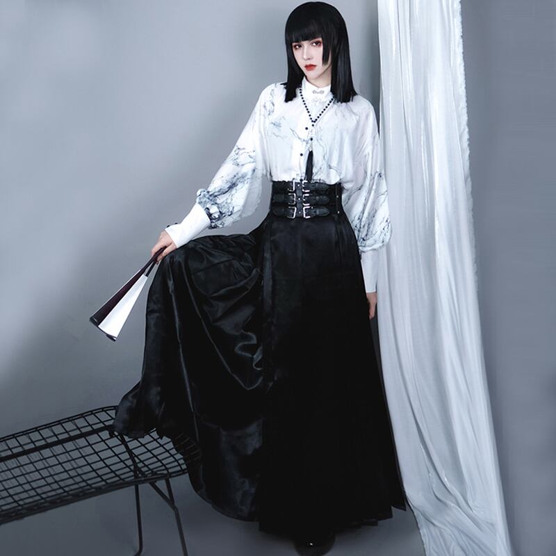 [Kuraho Koya Series]★China style skirt★Wrapped skirt Satin bottoms Improved Chinese clothing Black Black Plain