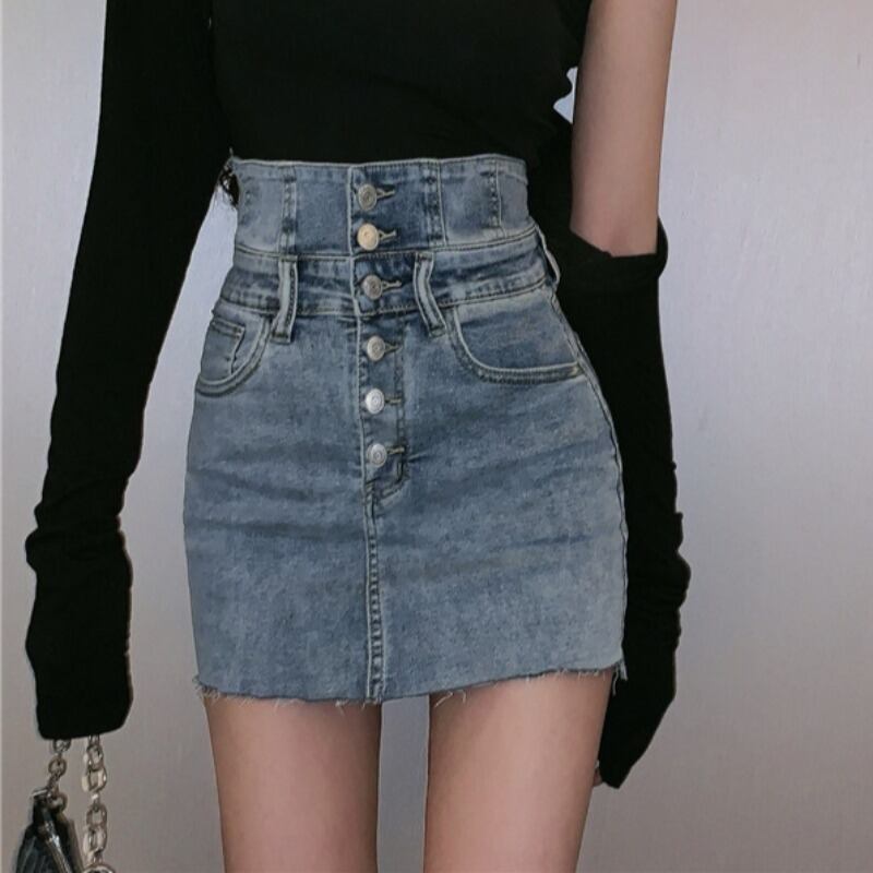 [XJXJ Series] ★Mini Skirt★ Denim Skirt Bottoms 2color Blue or Black Sexy High Waist SML