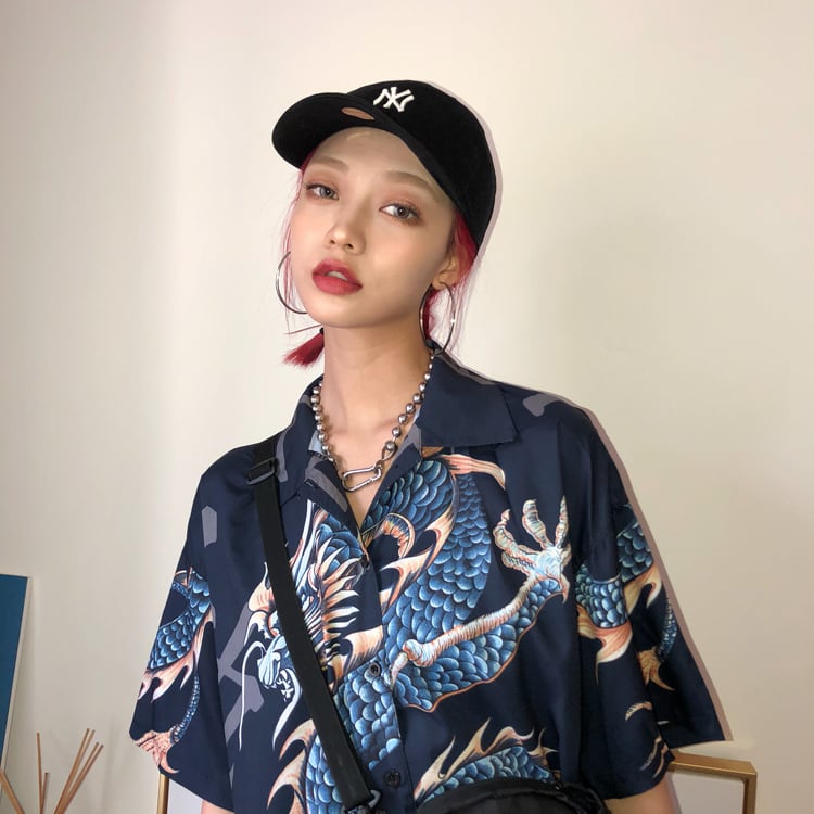 [Yuan Xiaoji Series] ★China style shirt★ Tops 2 colors Red or blue Dragon pattern Dragon pattern Loose fitting Unisex Couple clothes