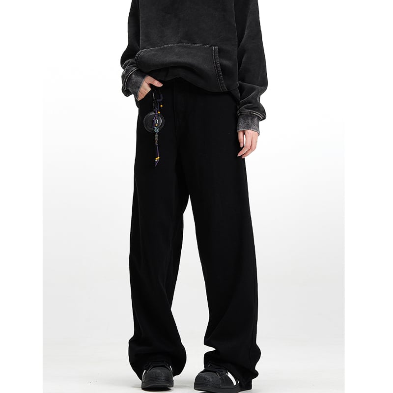 [Mr Bense Series] ★Denim Pants★ Embroidered Bottoms Trousers Unisex Men's Simple Black