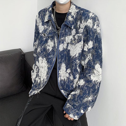 [V37 Series] ★Jacket★ Outerwear Stylish Unisex Men's Tie-dye Cool Easy to match Blue Blue