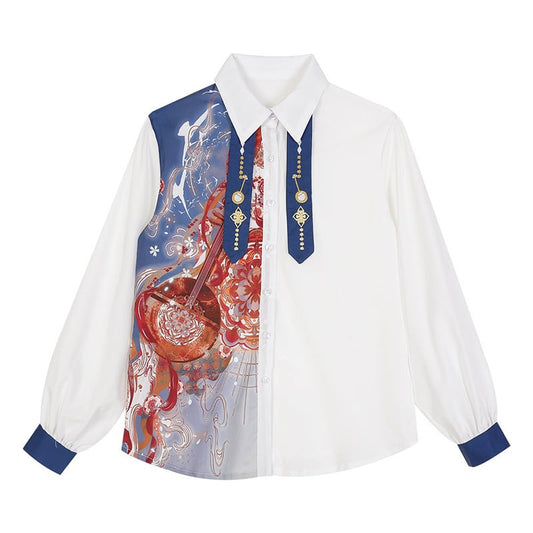 [Dust smoke and clouds dream---Biwa song series]★China style shirt★Long sleeve or short sleeve tops Original Temperament improvement Color scheme Chinese elements SML