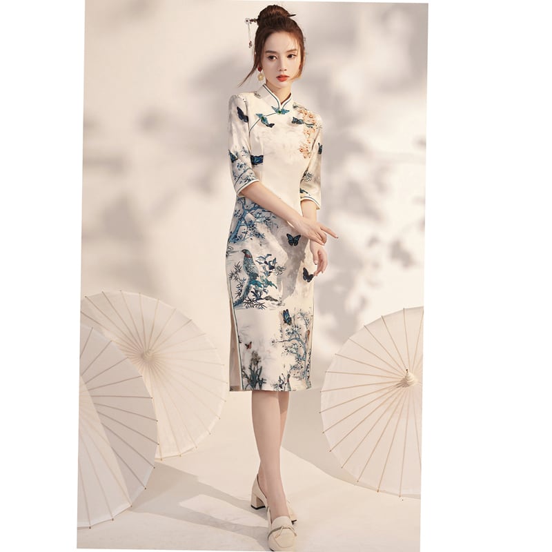 [Bacho Senko Series] ★Cheongsam dress★ Dress, long length, butterfly, elegant, large size, slim