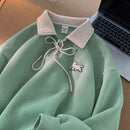 [CHAOMEICHEN Series] ★Tops★ 3color POLO Neck Unisex Men's Long Sleeve Cartoon Apricot Green Navy