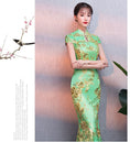 Load image into Gallery viewer, [ELEGANT] Chinese dress, mermaid line dress, slimming and attractive figure, excellent slimming effect, green, green, large size, short sleeves, long length
