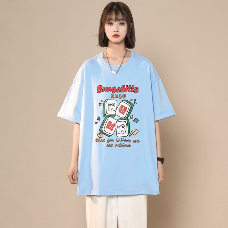 【LIEQUシリーズ】★トップス★ Tシャツ 4color 男女兼用 メンズ 大きいサイズ 赤 青 白 可愛い 夏服