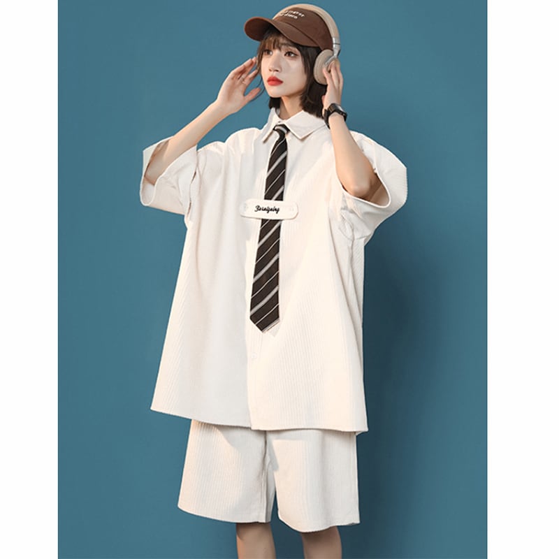 [CHAOMEICHEN series] ★Set up★ 2 colors Tie shirt + shorts Unisex Men's short sleeve 2 piece set Casual