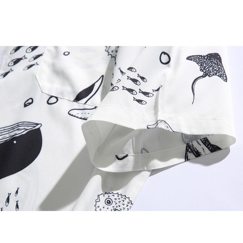 [Satoru Series]★Shirt★ Tops 2color Unisex Men's Animal Pattern Shark Sea Black White SML XL 2XL