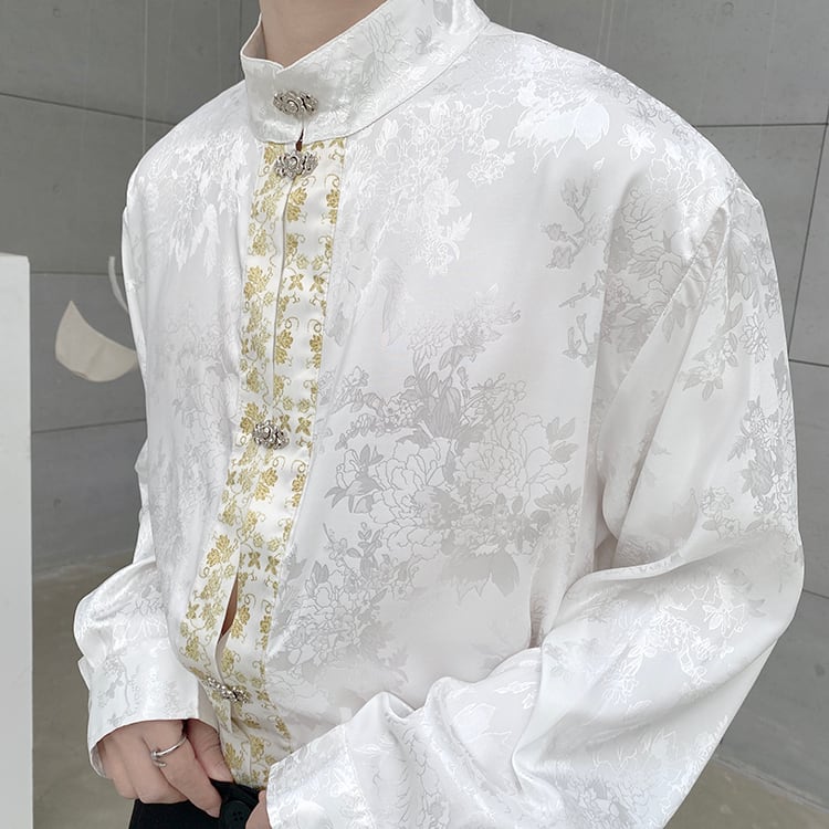 [Illustrated series] ★Chinese style shirt★ 2color improved Tang suit unisex men's black white Chinese clothing