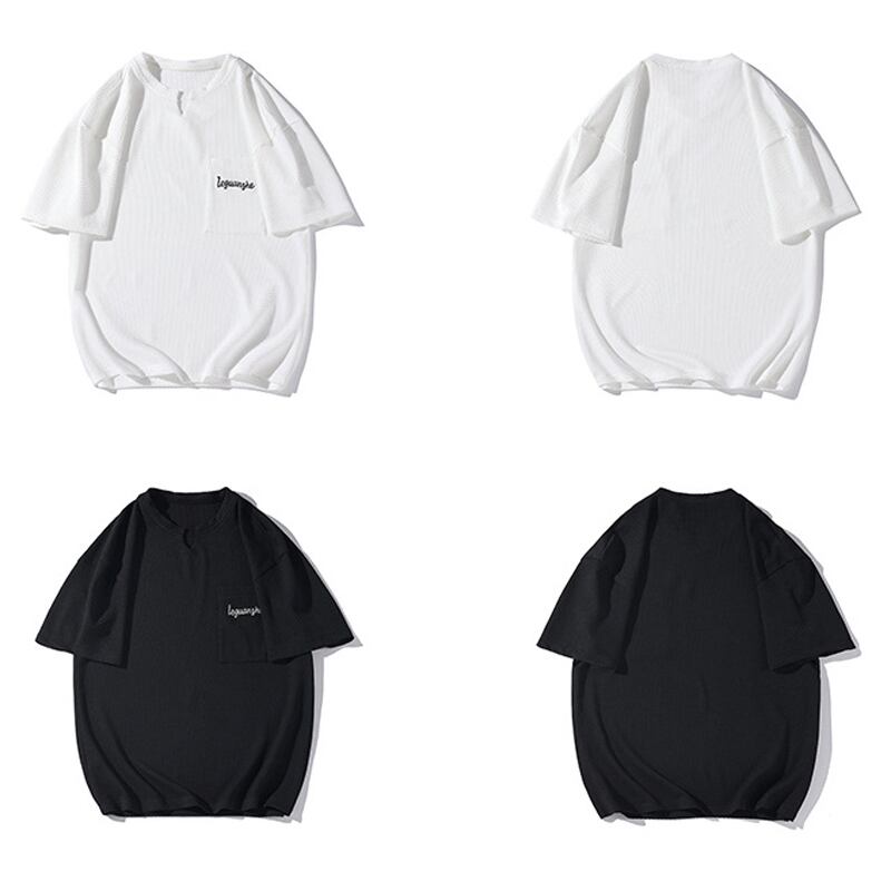 [BIGEMAN Series]★T-shirt★ Tops 2color Unisex Men's Large Size Simple Embroidery Black White