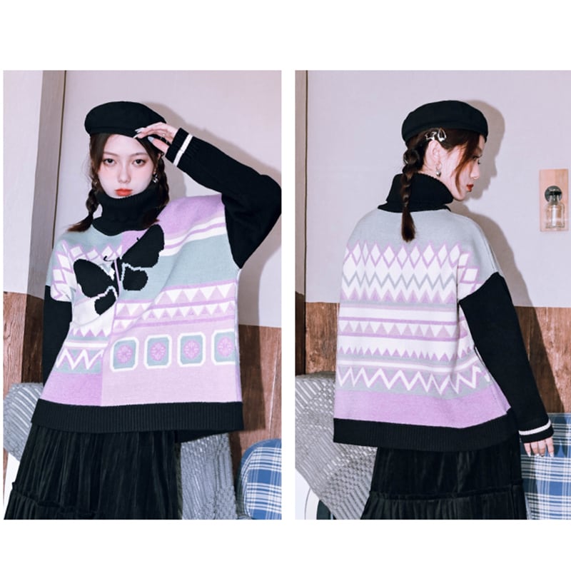 [Kokaisha --- Flashing Butterfly Series] ★China style tops★ Sweater, thick, warm, high neck, butterfly, cute