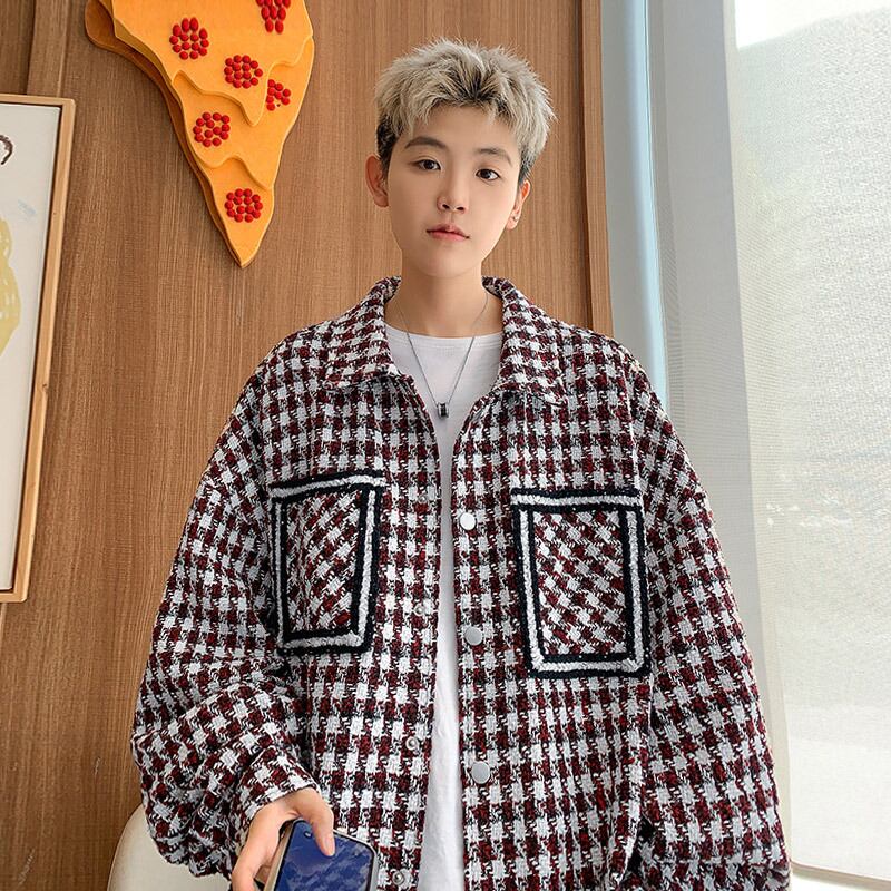 [BIGEMAN Series] ★Jacket★ 2color outer plaid pattern unisex men's black red