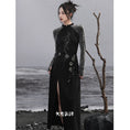 Load image into Gallery viewer, [Da Qinglong Shu Series] ★China-style dress★ Improved cheongsam dress, long sleeve, retro, long length, original, slimming fit
