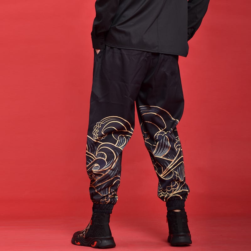 [Mumuki Series] ★Pants★ 2color Tops Unisex Men's Large Size Black Black Print