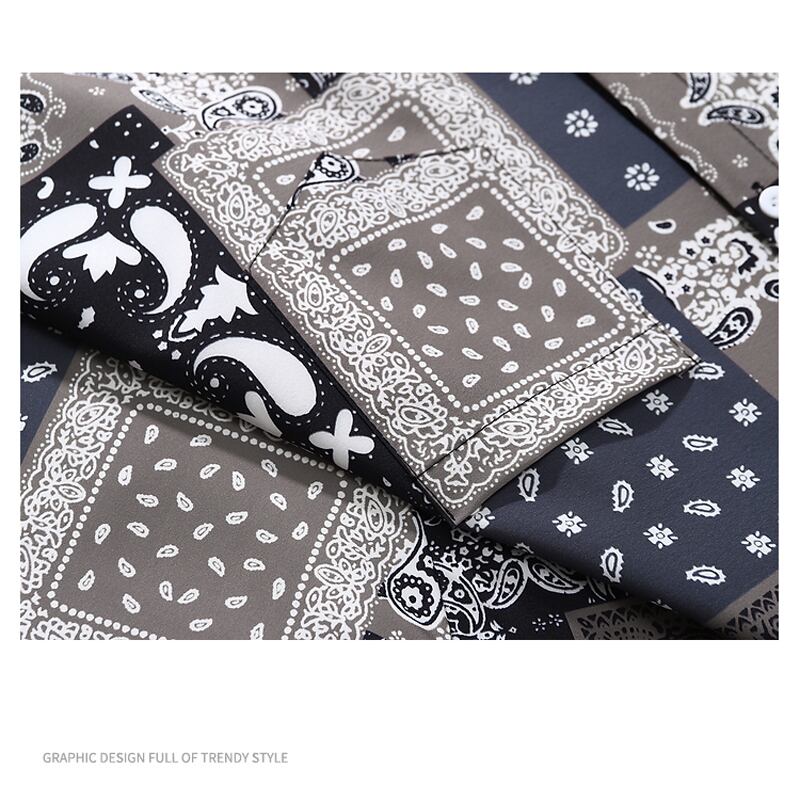 [MOISHE TIDE Series]★Shirt★ Tops Paisley Long Sleeve Shirt Unisex Men's Ethnic Style Fashion