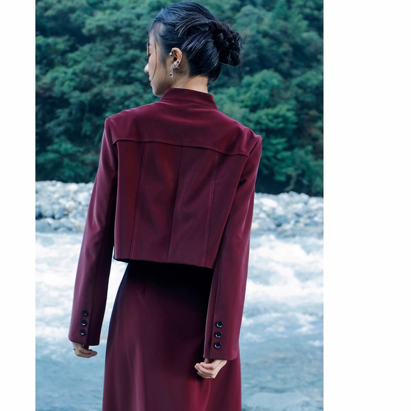 [Big Blue Dragon Series] ★China style outerwear★ PU jacket China button openwork wine red red