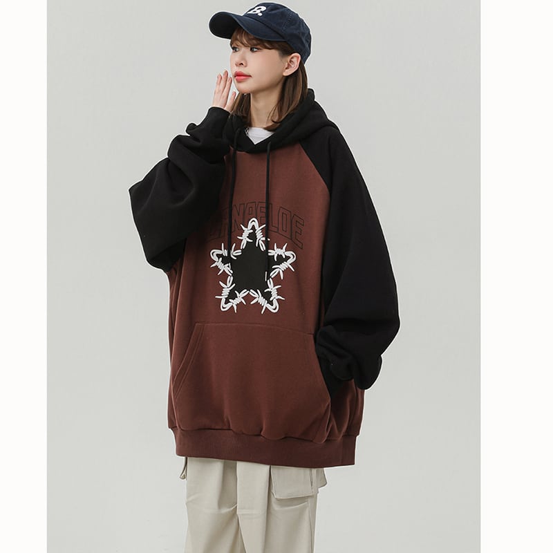 [Fujiiman Series] ★Parker★ 2color long sleeve tops star pattern unisex men's color scheme cute easy to match ML XL 2XL