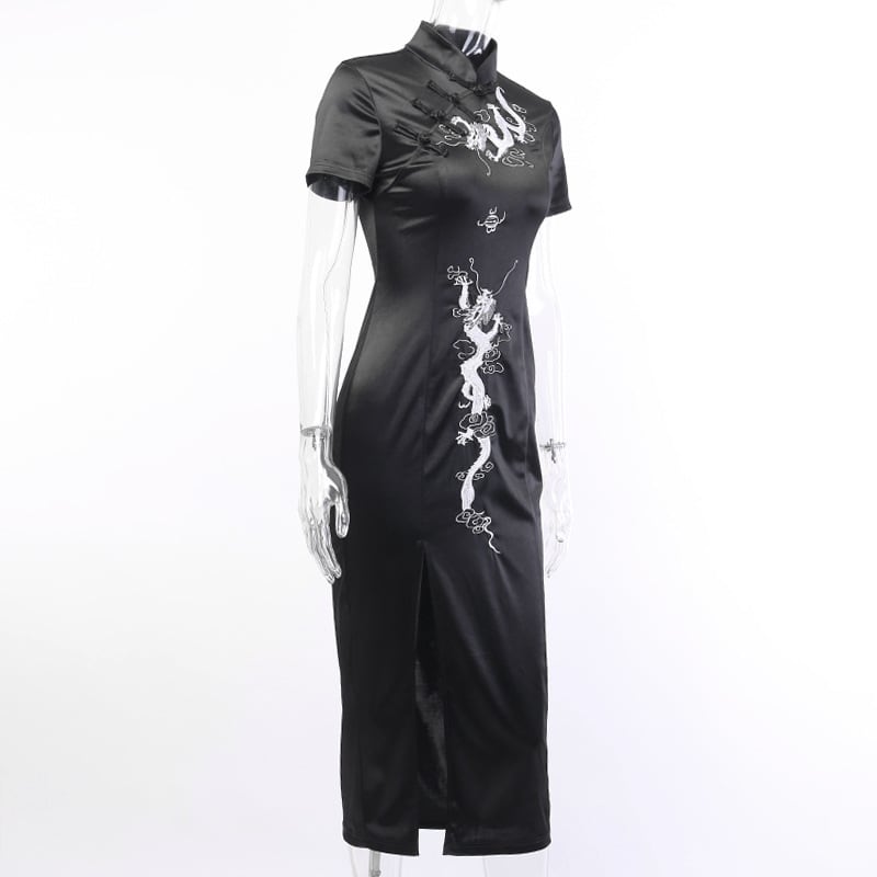 [DARK ANGEL Series]★China Dress★ One Piece Chinese Clothes Performance Clothes Embroidered Long Length SML Black Black