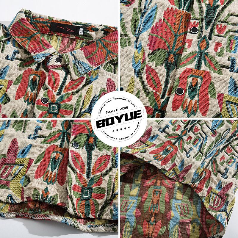 [BOYUE Leeds] ★Floral Pattern Shirt★ Long Sleeve Shirt Tops Unisex Men's Retro Asexual Unique ML XL 2XL 3XL