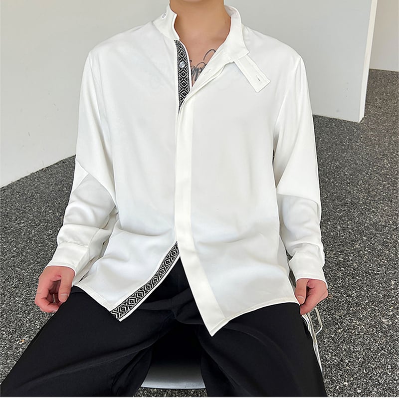 [Illustrated series] ★China style shirt★ 2color tops unisex men's black white simple ML XL