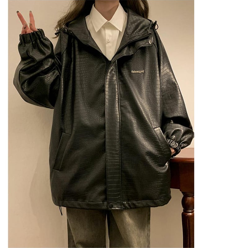 [BENGE Series]★Jacket★ 3color PU outerwear unisex men's large size brown black white