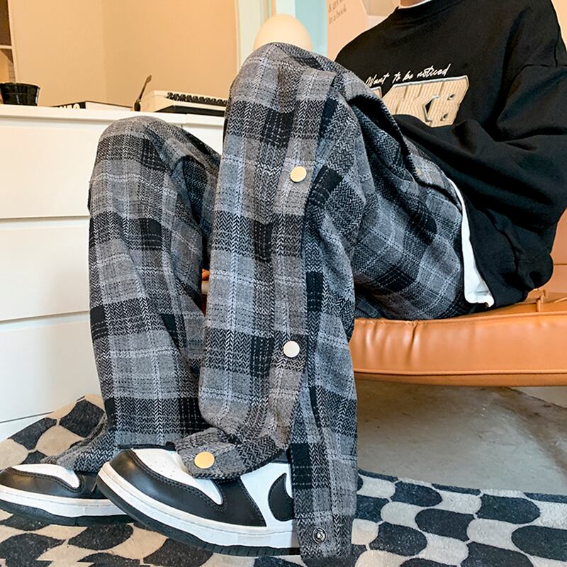 [GEBOXUAN Series] ★Casual Pants★ 2color Bottoms Trousers Unisex Men's Plaid Pattern Large Size Rasha Thick