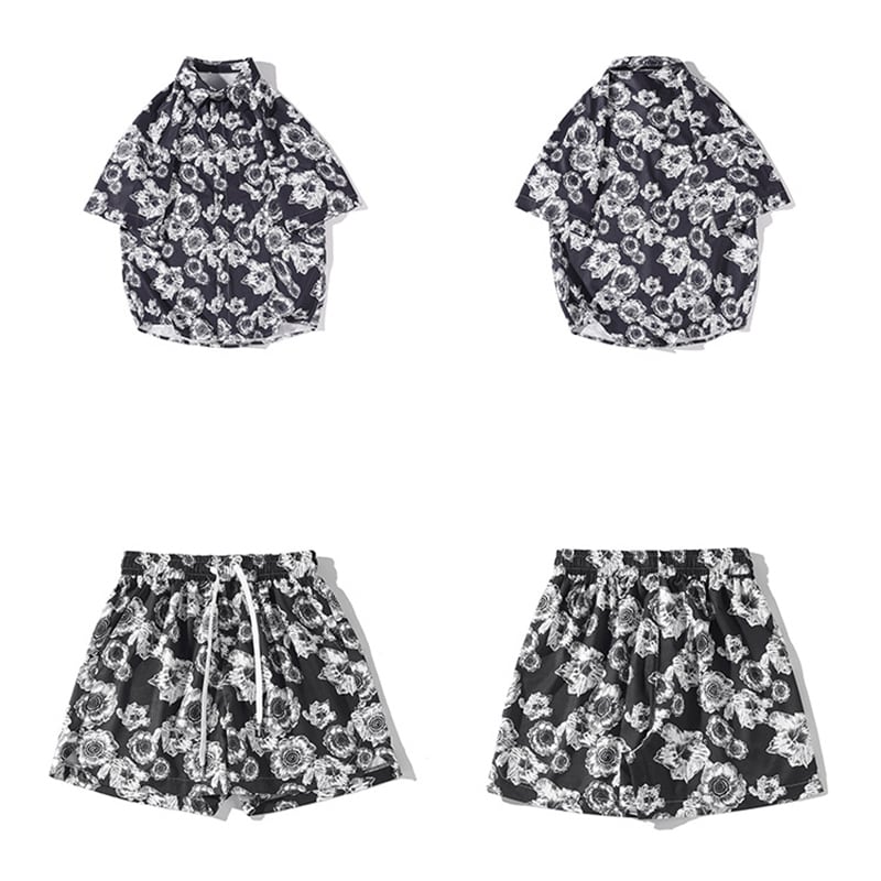 [BIGEMAN Series]★Setup★ Shirt + Shorts 4color Unisex Men's Large Size Aloha Shirt